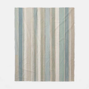 Dusty Blue Teal Sage Beige Stripe Fleece Blanket