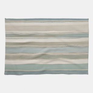 Dusty Blue Teal Sage Beige Stripe Kitchen Towel