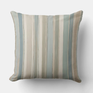 Dusty Blue Teal Sage Beige Stripe Outdoor Pillow