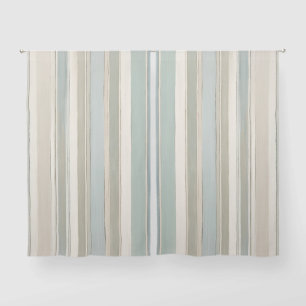Dusty Blue Teal Sage Beige Stripe Sheer Curtains