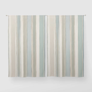 Dusty Blue Teal Sage Beige Stripe Sheer Curtains