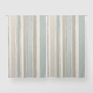 Dusty Blue Teal Sage Beige Stripe Sheer Curtains