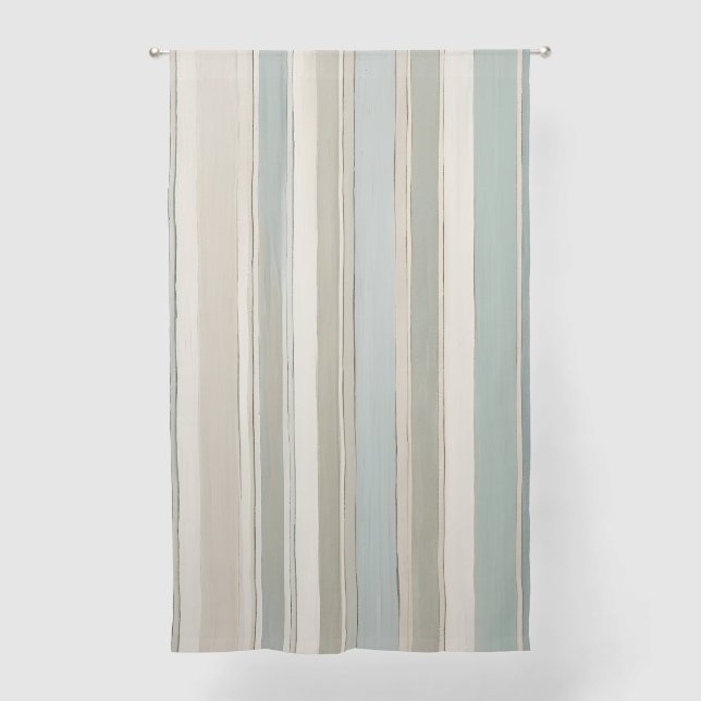 Dusty Blue Teal Sage Beige Stripe Sheer Curtains (Front)