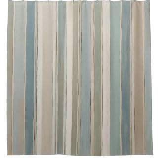Dusty Blue Teal Sage Beige Stripe Shower Curtain