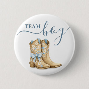 Dusty Blue Team Boy Boots Gender Reveal Button