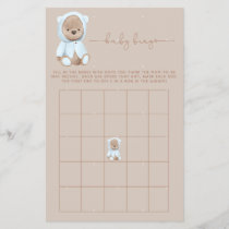 Dusty Blue Teddy Bear Baby Shower Bingo Game Flyer