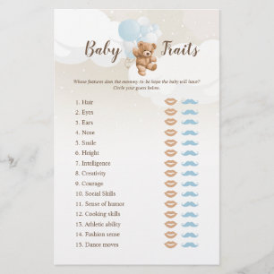Dusty Blue Teddy Bear Baby Traits Game Flyer