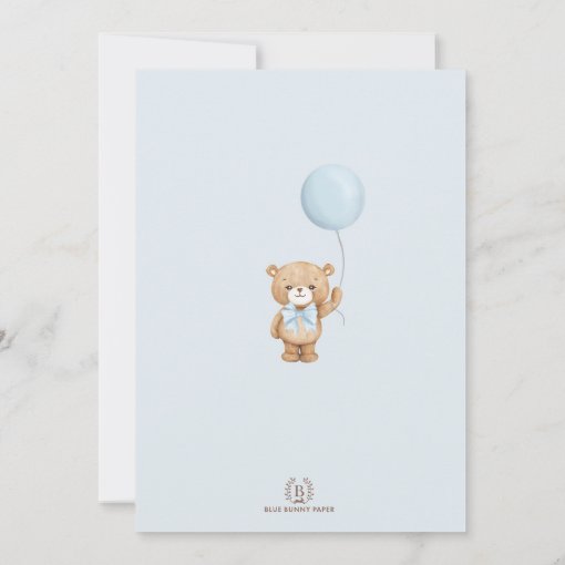 Dusty Blue Teddy Bear Balloon Boy Baby Shower Thank You Card | Zazzle