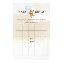 Dusty Blue Teddy Bear BINGO Baby Shower Games Flyer