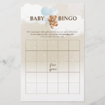 Dusty Blue Teddy Bear BINGO Baby Shower Games Flyer