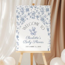 Dusty Blue Teddy Bear Boy Baby Shower Welcome Sign