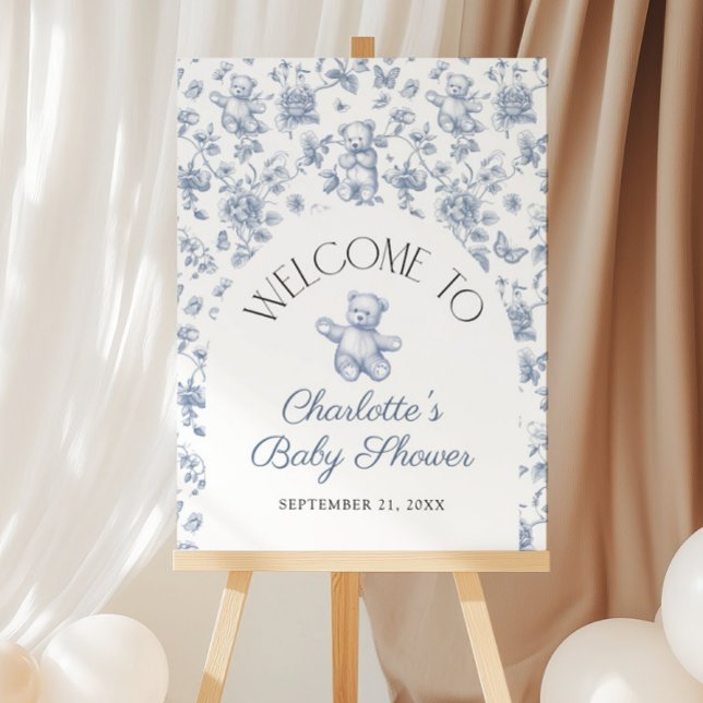 Dusty Blue Teddy Bear Boy Baby Shower Welcome Sign (Creator Uploaded)