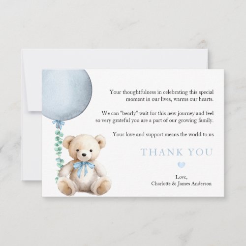Dusty Blue Teddy Bear Can Bearly Wait Thank You Card