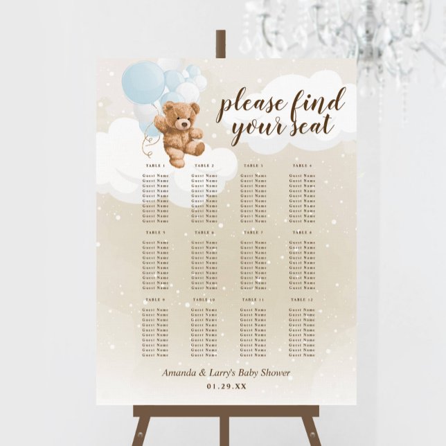 Dusty Blue Teddy Bear with Balloons Seating Chart Foam Board (Creator Uploaded)