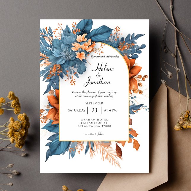 Dusty Blue Terracotta Boho Floral Elegant Wedding Invitation (Dusty Blue Terracotta Boho Floral Elegant Wedding Invitation)