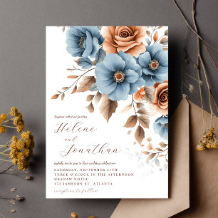 Dusty Blue Terracotta Boho Floral Elegant Wedding Invitation