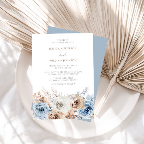 Dusty Blue Terracotta Boho Floral Wedding Invitation