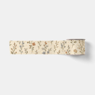 Dusty Blue Terracotta Ditsy Floral Satin Ribbon