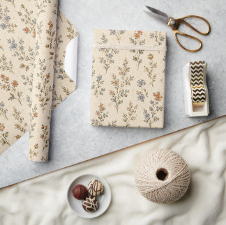 Dusty Blue Terracotta Ditsy Floral Wrapping Paper