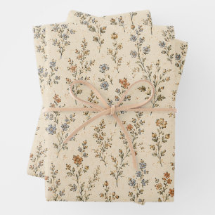 Dusty Blue Terracotta Ditsy Floral Wrapping Paper Sheets