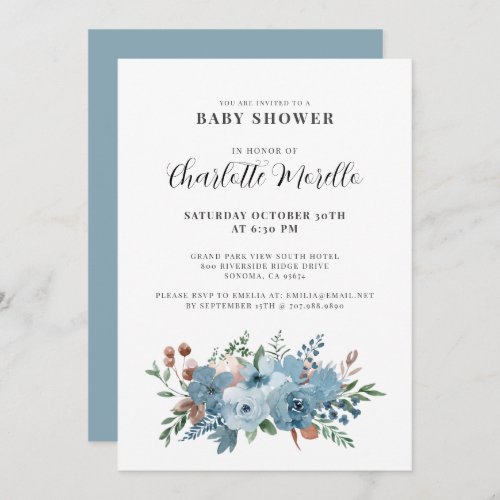 Dusty Blue Terracotta Floral Baby Shower Invitation