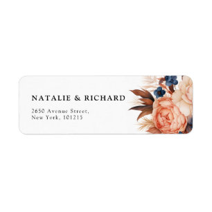 Dusty blue & Terracotta floral watercolor wedding  Label