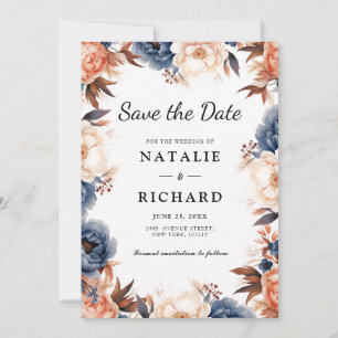 Dusty blue & Terracotta floral watercolor wedding  Save The Date