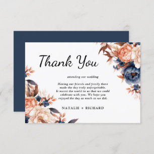 Dusty blue & Terracotta floral watercolor wedding Thank You Card