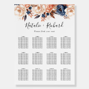 Dusty blue Terracotta floral wedding seating chart Foam Board