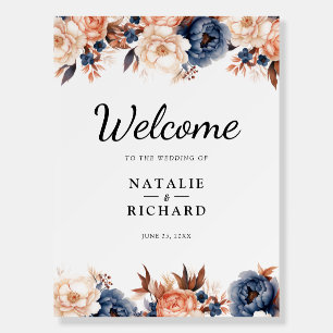 Dusty blue & Terracotta floral wedding welcome Foam Board