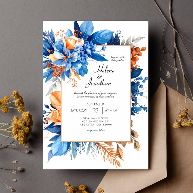 Dusty Blue Terracotta Rust Boho Elegant Wedding Invitation (Dusty Blue Terracotta Rust Boho Elegant Wedding Invitation)