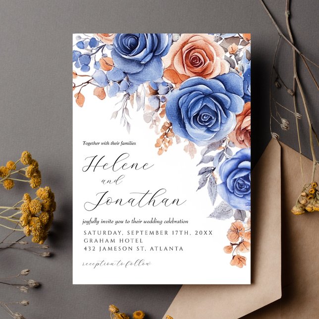 Dusty Blue Terracotta Rust Garden Elegant Wedding Invitation (Dusty Blue Terracotta Rust Garden Elegant Wedding Invitation)