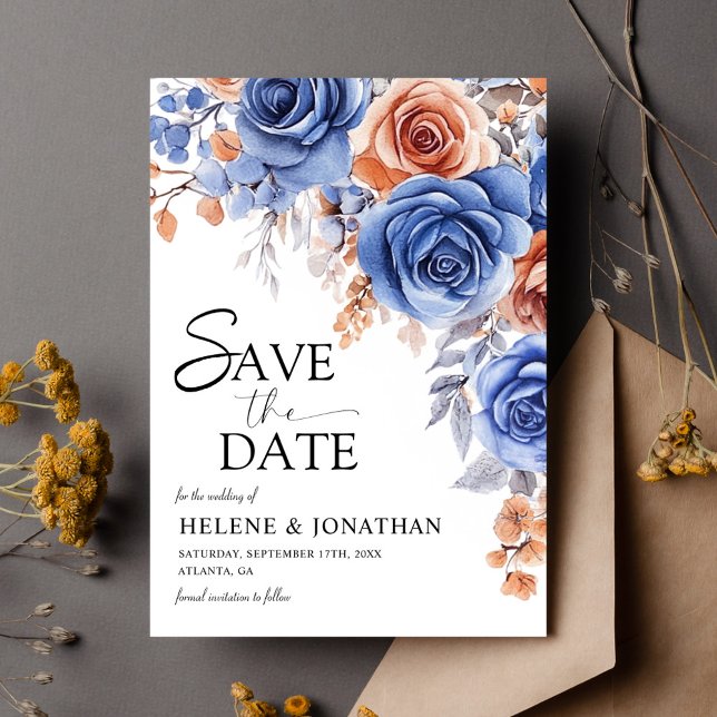 Dusty Blue Terracotta Rust Garden Elegant Wedding Save The Date (Dusty Blue Terracotta Rust Garden Elegant Wedding Save The Date)