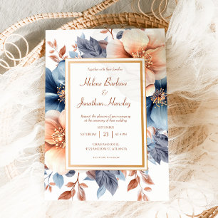 Dusty Blue Terracotta Watercolor Elegant Wedding Invitation