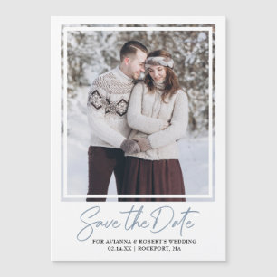 Dusty Blue Text and Photo Save the Date Magnetic Invitation