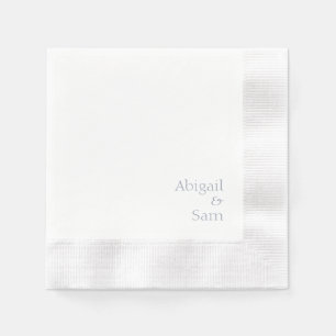 Dusty Blue Text Personalized White Coined Wedding  Napkins