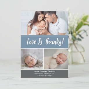 Dusty Blue Thank you baby photo Announcement