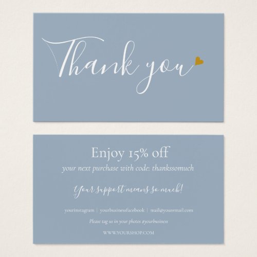 Dusty Blue Thank You For Shopping Discount Card