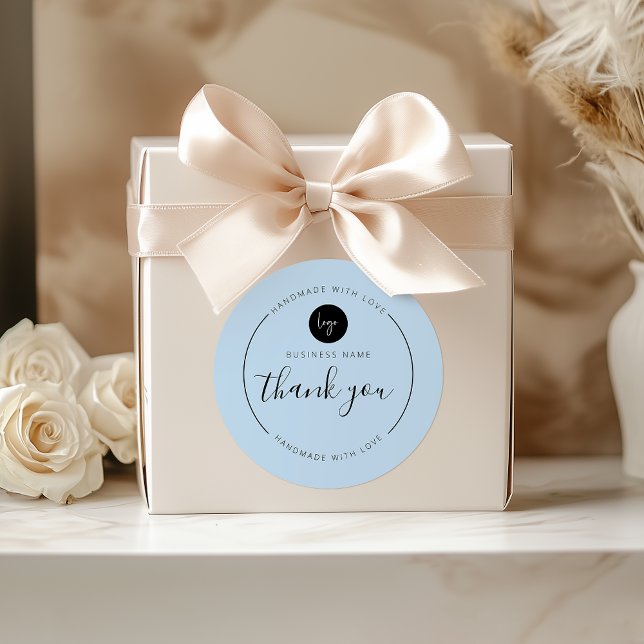 Dusty Blue Thank You Handmade with Love Classic Round Sticker (Dusty Blue Thank You Handmade with Love Classic Round Sticker)