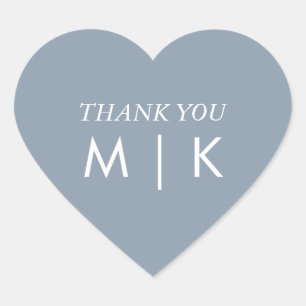 Dusty Blue Thank You Monograms Trendy Wedding Heart Sticker