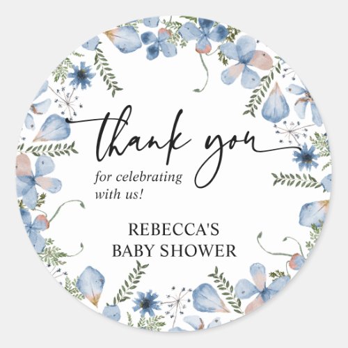 Dusty Blue Thank You Round  Square Favor Sticker