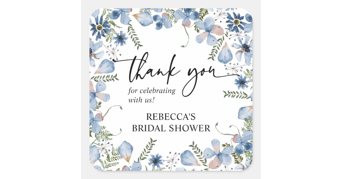 Thank You Rfs Dusty Blue Thank You Round / Square Favor Sticker | Zazzle