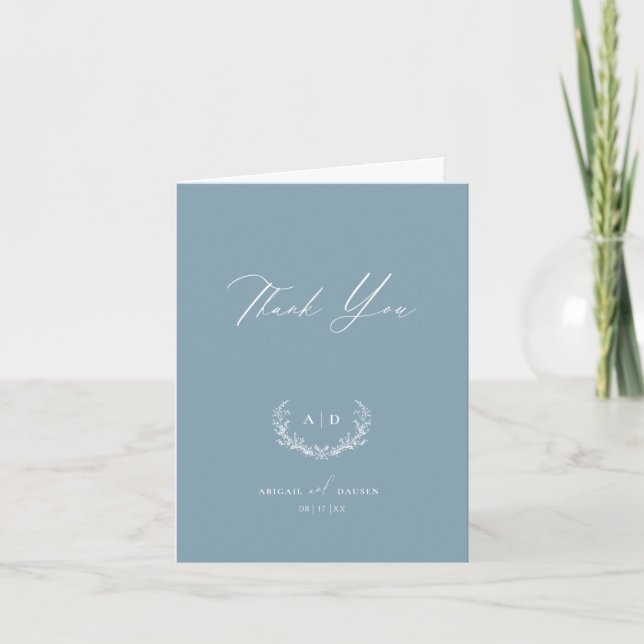 Dusty Blue Thank you Wedding Folded Note Card (Front)