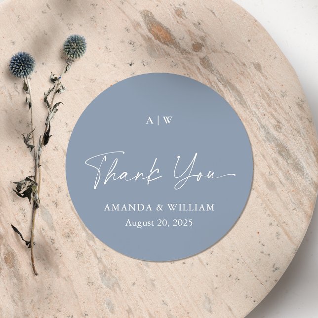 Dusty Blue Thank You Wedding Sticker (Creator Uploaded)