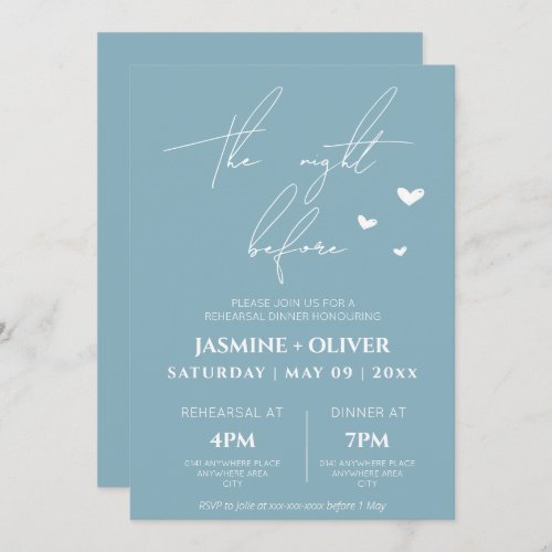 Dusty blue the night before rehearsal dinner  invitation