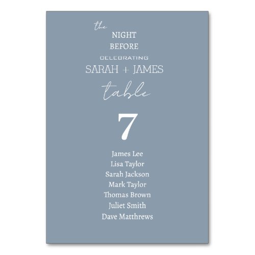 Dusty Blue the Night Before Wedding Seating Chart Table Number