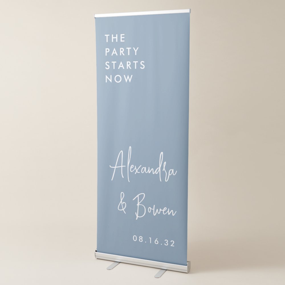 Disover Dusty Blue | The Party Starts Now Wedding Retractable Banner