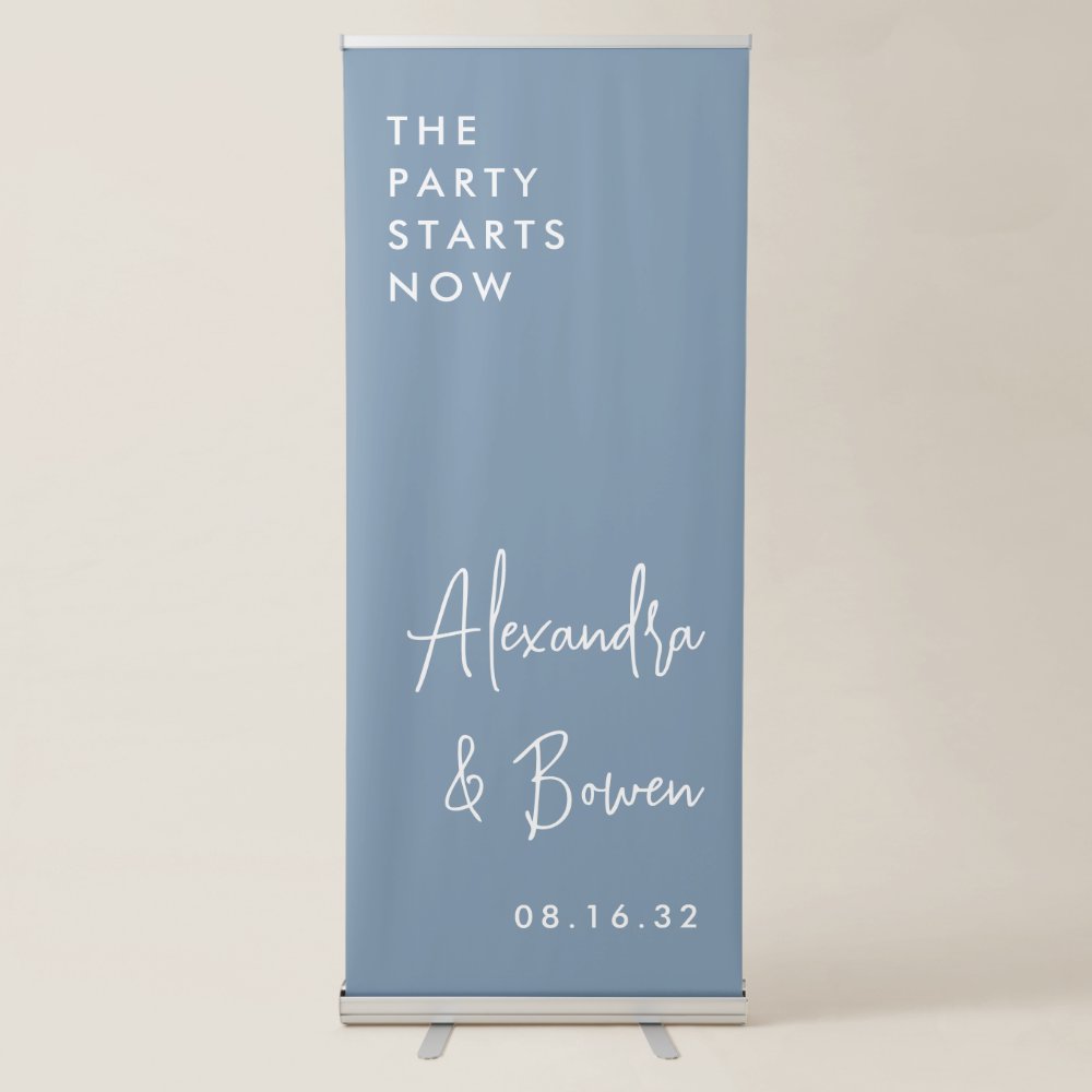 Disover Dusty Blue | The Party Starts Now Wedding Retractable Banner