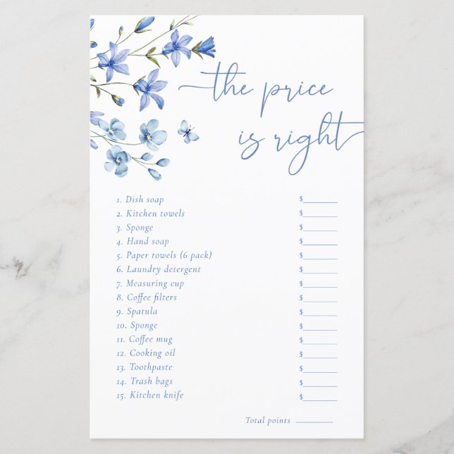 Dusty Blue The Price Is Right Game Card (Front)