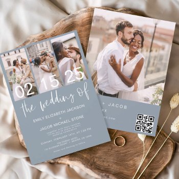 Dusty Blue The Wedding Of Photo Qr Code Minimalist Invitation by Hot_Foil_Creations at Zazzle